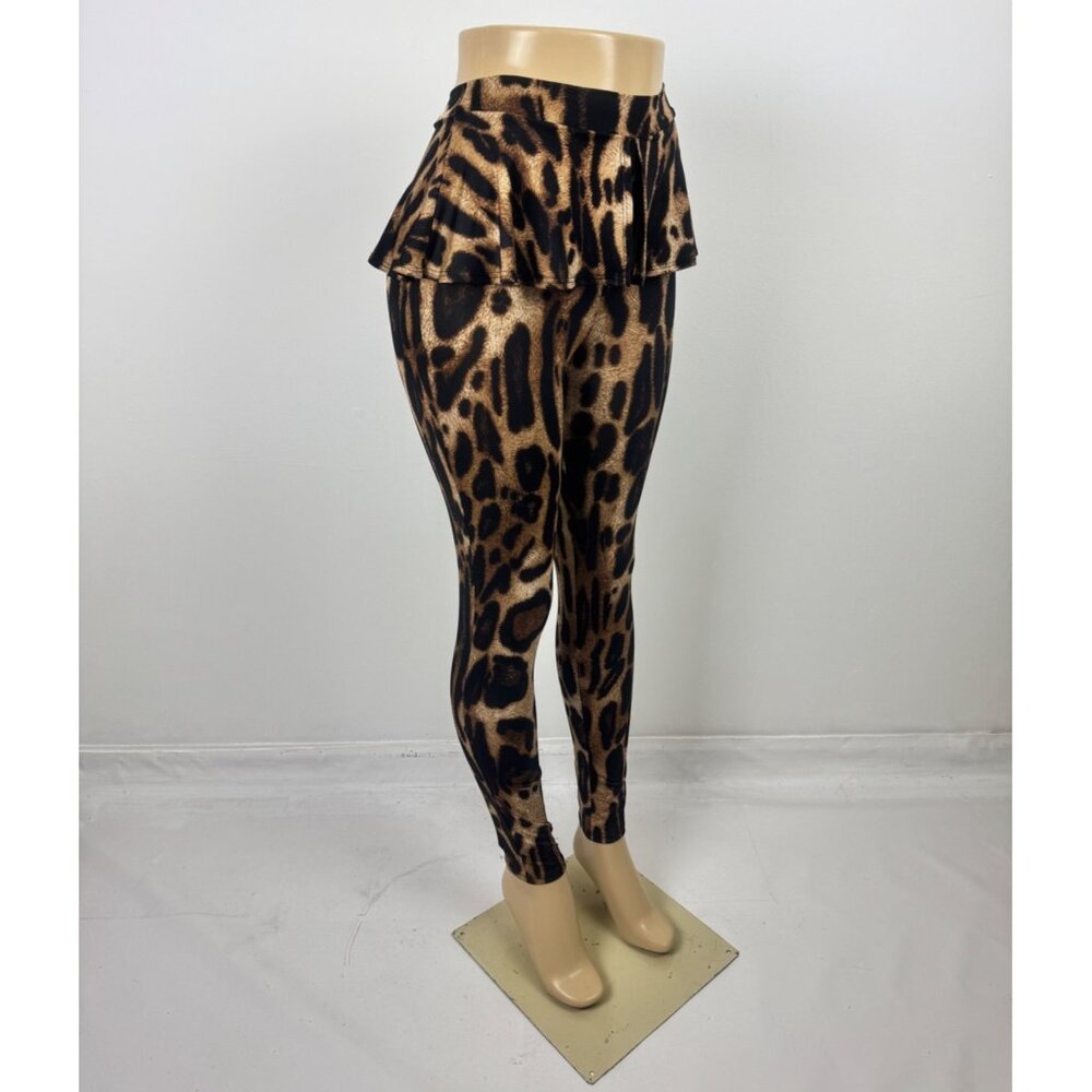 Women's Sabora Leopard Animal Print Peplum Accent Leggings Size Small - Picture 11 of 14